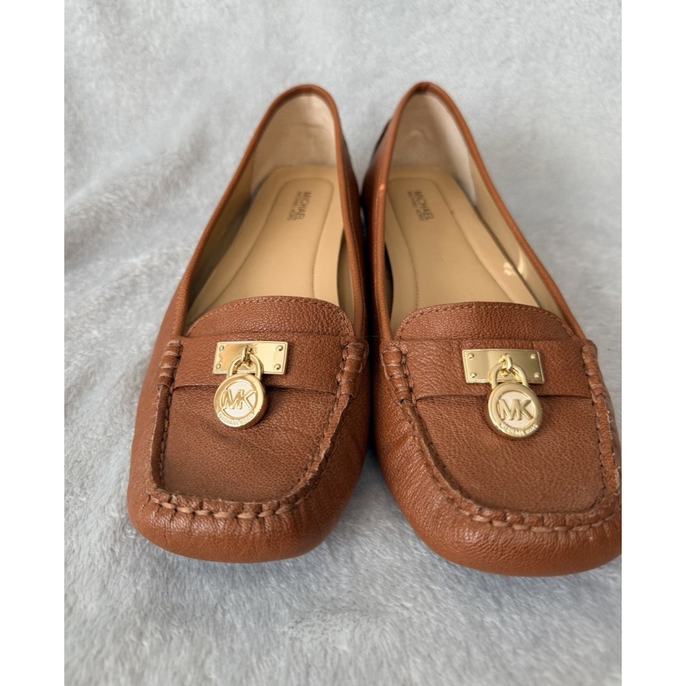 Michael Kors Hamilton Loafer Shoes Womens Size 9 Flats Leather Brown Logo - Picture 2 of 6